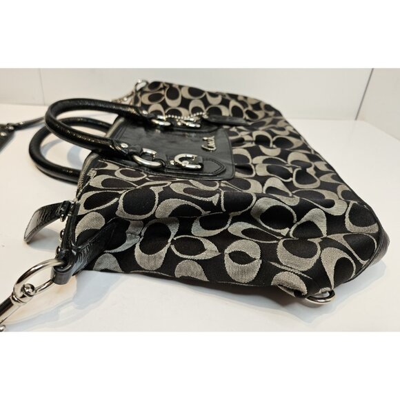 Coach Ashley Signature Black Silver Large Satchel Handbag Shoulder Bag F15443 - Picture 4 of 16